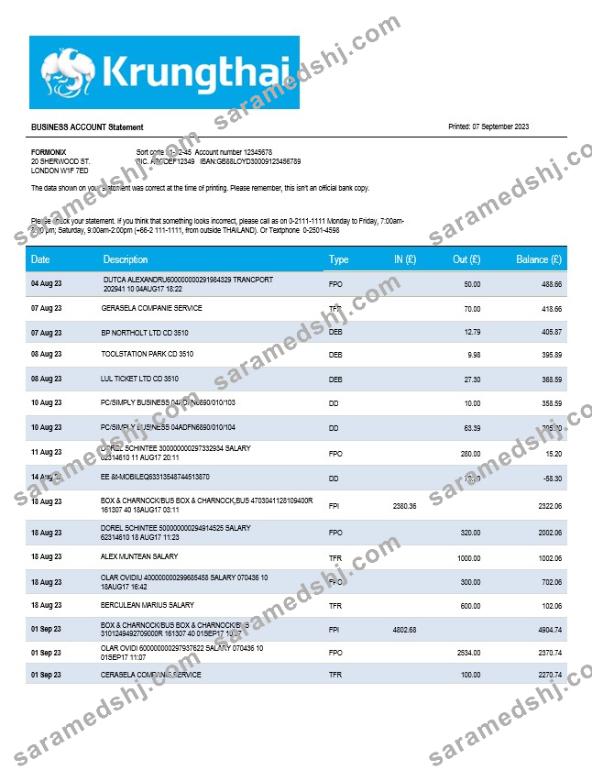 Krung Thai Bank organization statement Word and PDF template